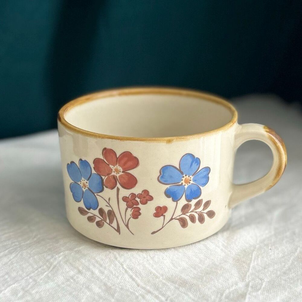 Otagiri Japan Blue Red Floral Soup Coffee Stoneware Mug